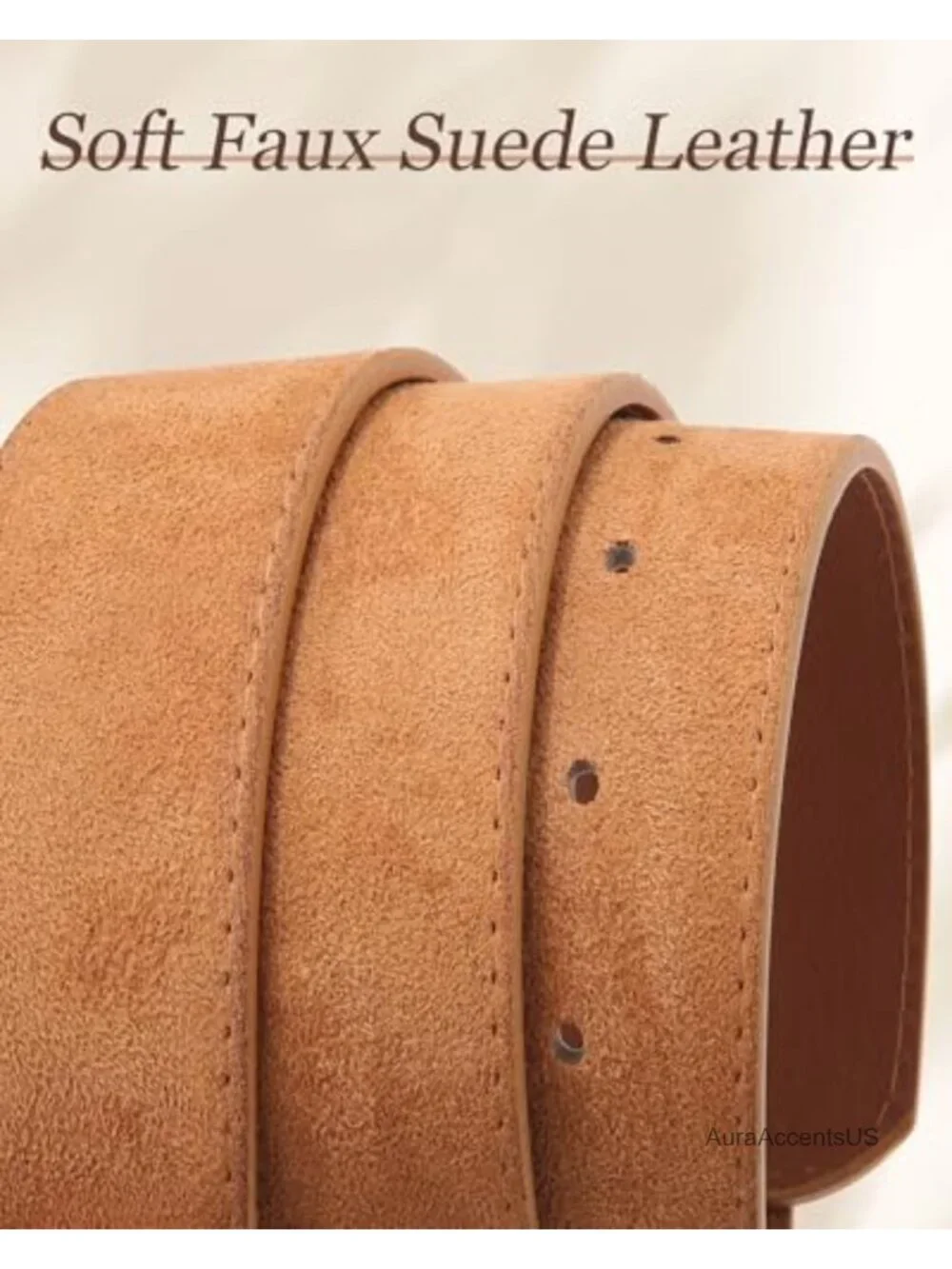 Wide Faux Suede Belt with Gold Buckle for Women Chunky Waist Belt 9-Hole